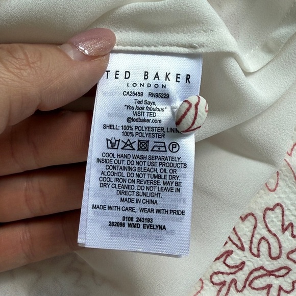 Ted Baker Evelyna Printed Ivory Pink Texture GGT V-neck Mini Dress Sz 1 US 4 S - Picture 13 of 15